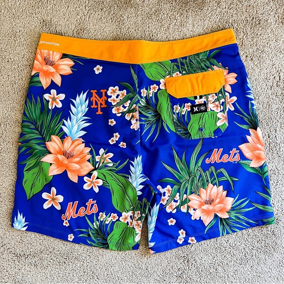 Hurley × '47 MLB New York Mets Orange Tropical Print Board Shorts Mens Sz 34 NWT - Picture 8 of 14